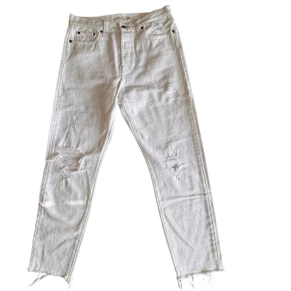 New LEVI'S White Mid Rise Wedgie Straight Leg Buttonfly Jeans Size 29